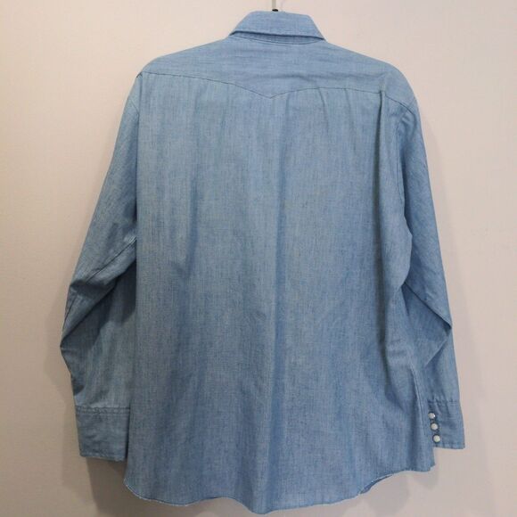 VTG Westerner Mens Denim Button Up LS Shirt Size XL Blue Embroidered Bull Rodeo - Picture 7 of 13